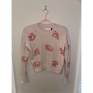 Women's Cream and Red Patterned Sweater